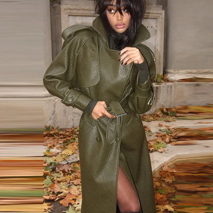 Autumn And Winter Women's Clothing New Leather Coat Elegant Long Leather Coat - Gizmo Galaxy