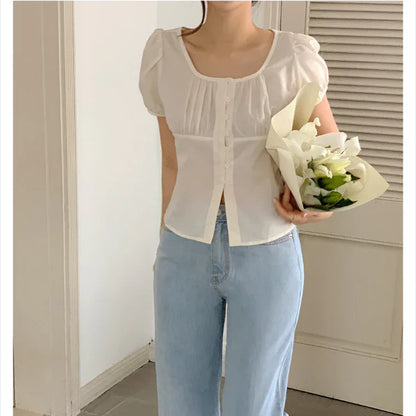 French Gentle Beige Apricot Small Shirt Top Women - Gizmo Galaxy