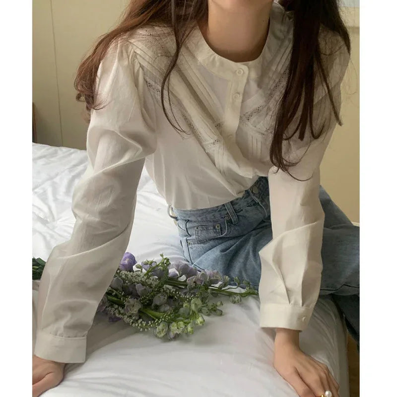 Delicate Girl Frill Lace Stitching Long Sleeves - Gizmo Galaxy