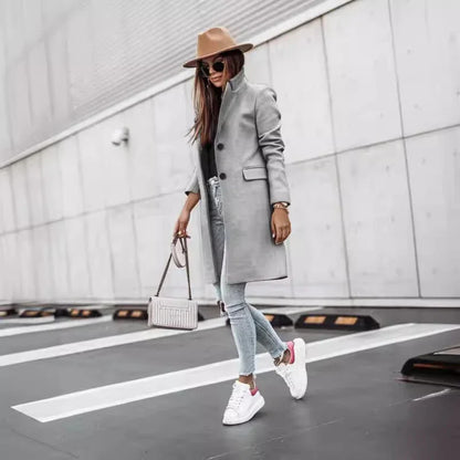 Autumn And Winter Simplicity Long Sleeve Button Woolen Coat - Gizmo Galaxy