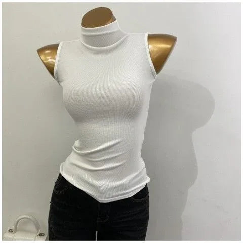 Korean Style Half Turtleneck Sleeveless Vest Top - Gizmo Galaxy