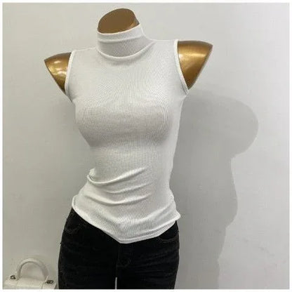 Korean Style Half Turtleneck Sleeveless Vest Top - Gizmo Galaxy