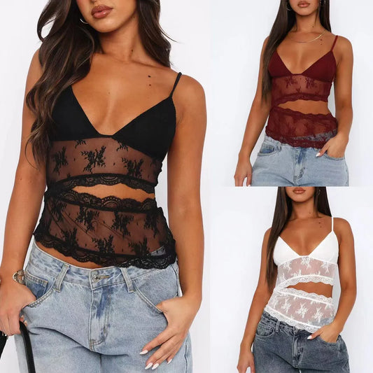 Lace Stitched Backless Small Sling Women V Neck Tank Top Underwear Vest Candy Color Bralette Clothes - Gizmo Galaxy