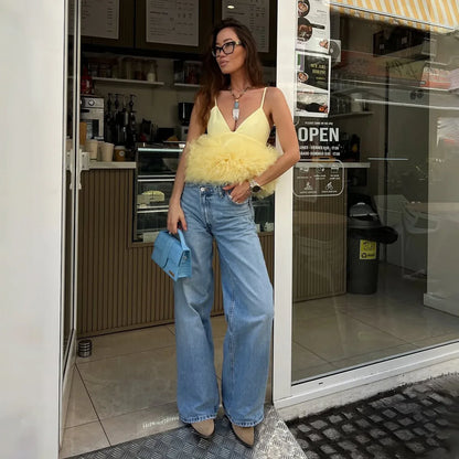 Mesh V-neck Patchwork Suspenders For Women - Gizmo Galaxy