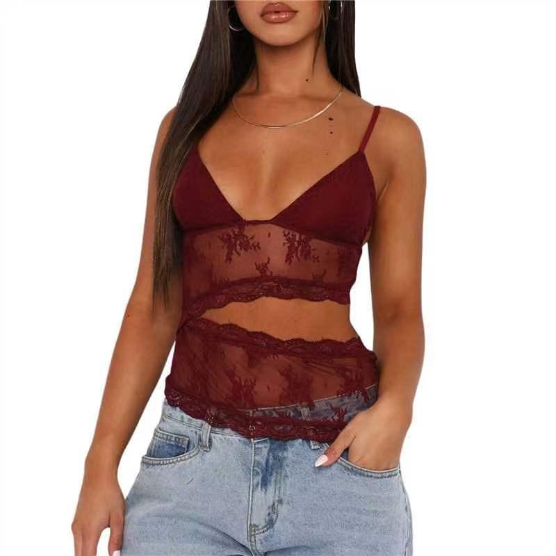 Lace Stitched Backless Small Sling Women V Neck Tank Top Underwear Vest Candy Color Bralette Clothes - Gizmo Galaxy