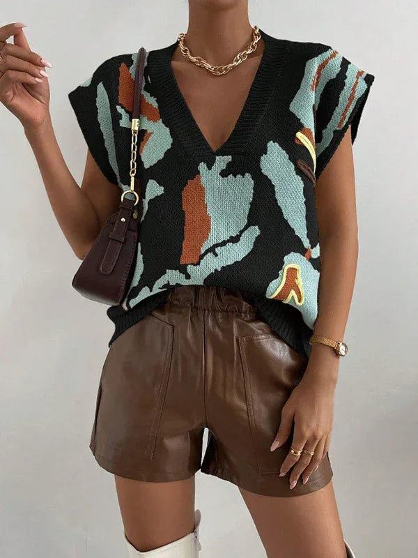 Knitted Vest V-neck Thread Jacquard Vest - Gizmo Galaxy