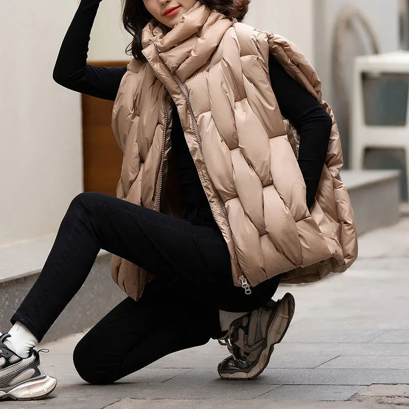 Fried Street Stand Collar Down Women's Cotton Vest - Gizmo Galaxy