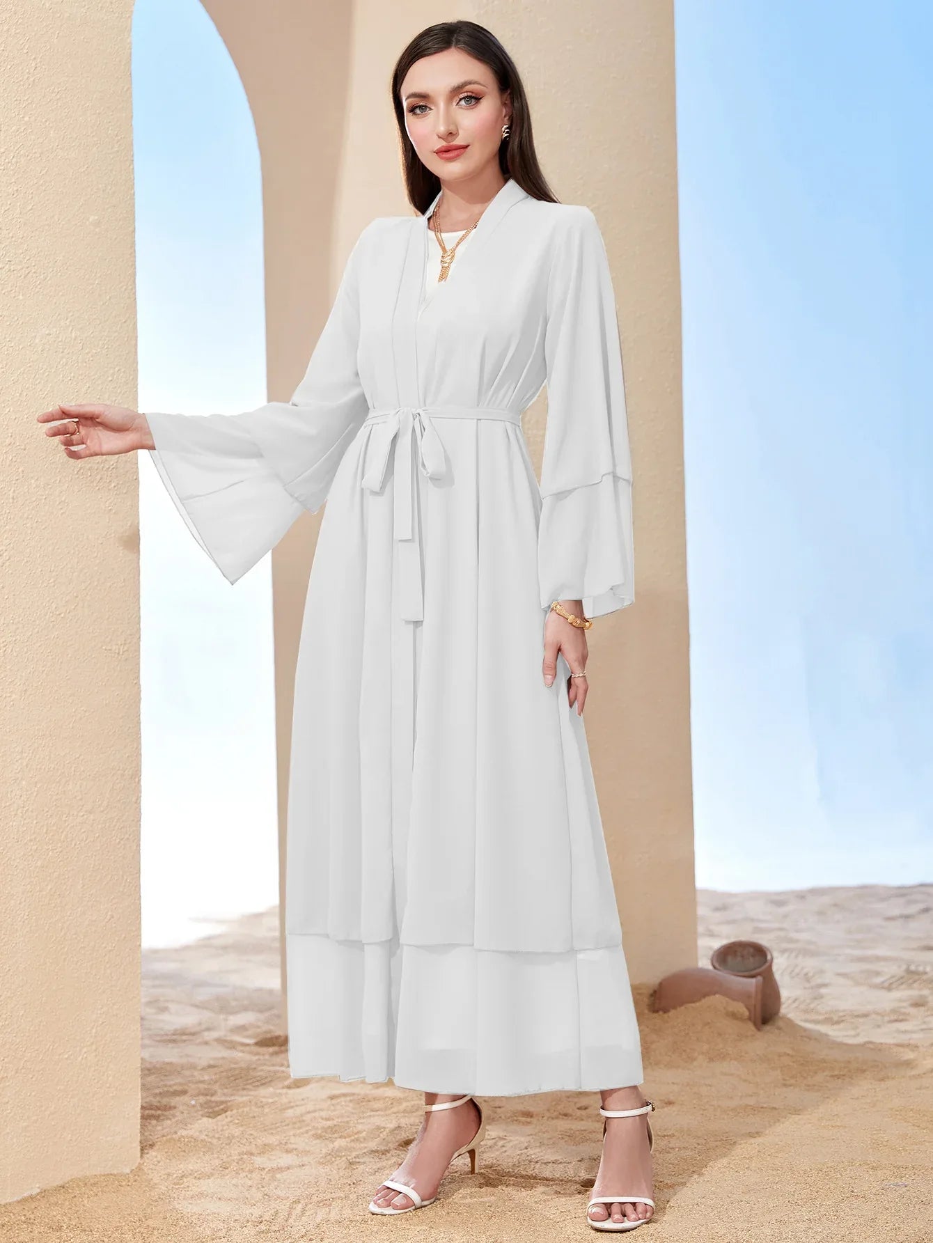 Middle East Solid Color Chiffon Plus Size Women's Gauze Robe - Gizmo Galaxy