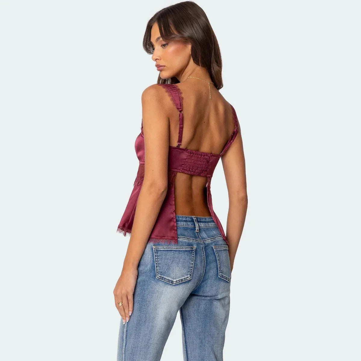 Stitching Lace Spaghetti-strap Camisole Top - Gizmo Galaxy
