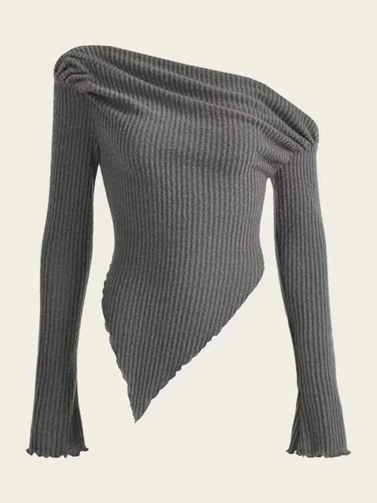 Printed Sexy Lace Thick Long Sleeved T-shirt Knitted Sweater - Gizmo Galaxy