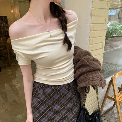 Off-shoulder Slim T-shirt Women Short Sleeve - Gizmo Galaxy