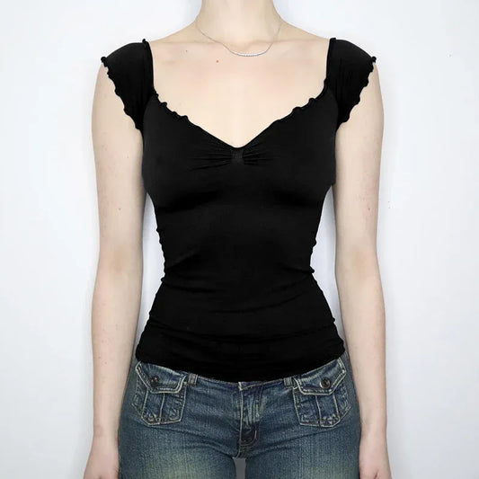 Lace Chest-shaped Waist-tight Exposed Back Short-sleeved Slimming Top - Gizmo Galaxy