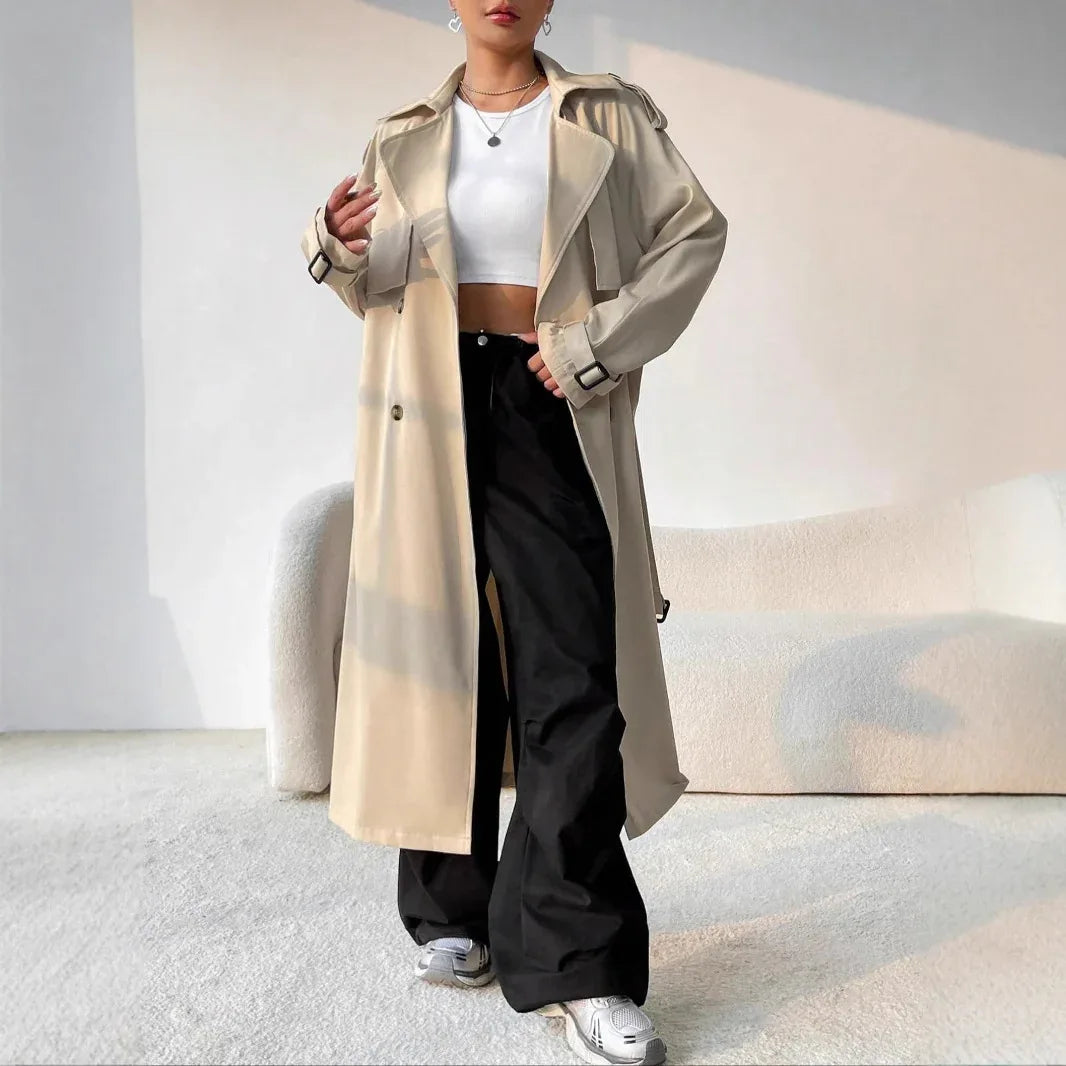 Elegant Long Solid Color Trench Coat - Gizmo Galaxy
