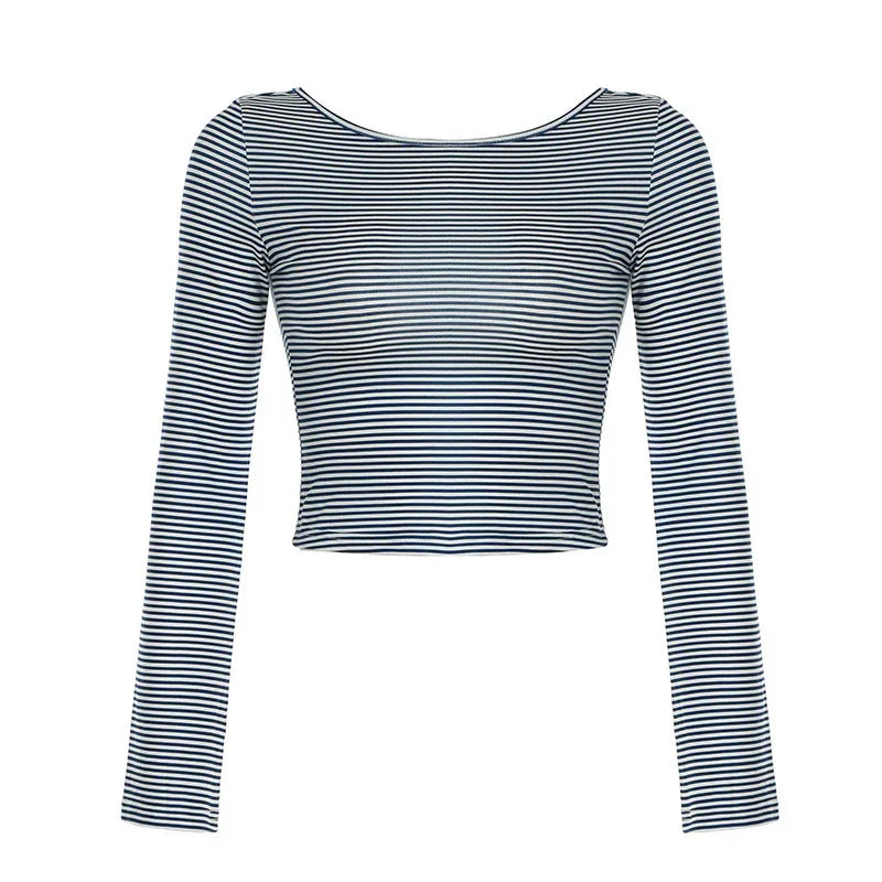 Oblique Shoulder Stripes Lightweight Slim-fit Long Sleeve Casual Top - Gizmo Galaxy