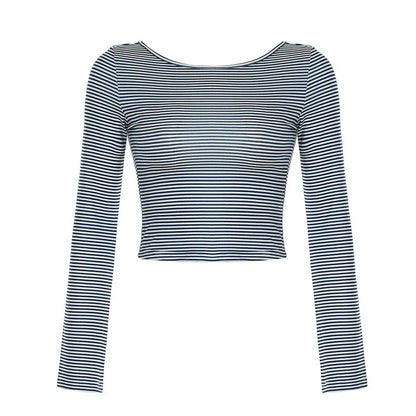 Oblique Shoulder Stripes Lightweight Slim-fit Long Sleeve Casual Top - Gizmo Galaxy