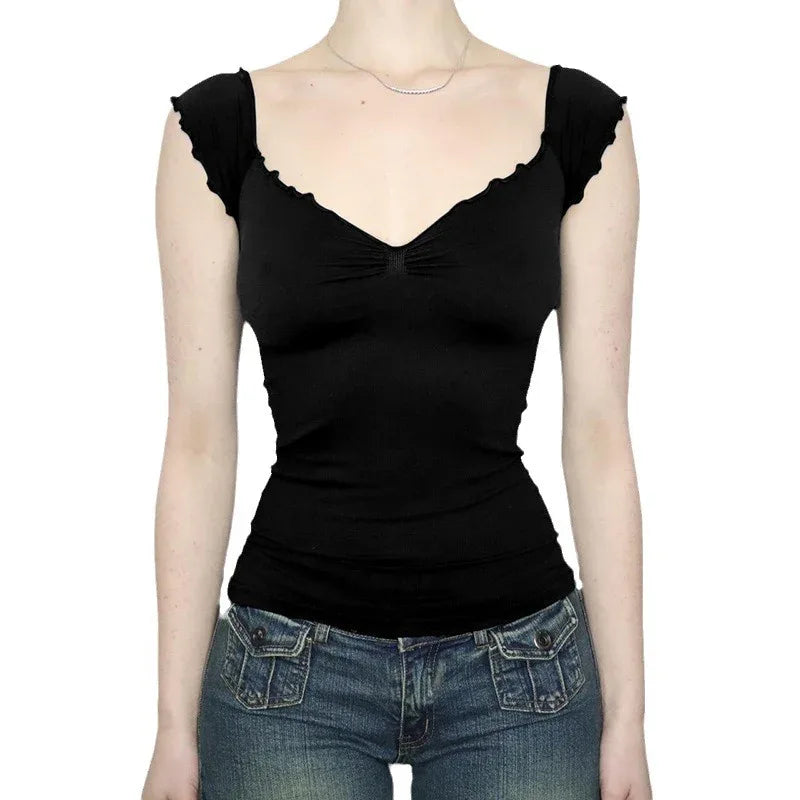 Lace Chest-shaped Waist-tight Exposed Back Short-sleeved Slimming Top - Gizmo Galaxy