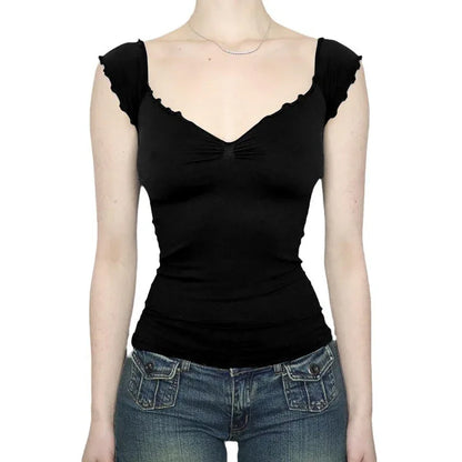 Lace Chest-shaped Waist-tight Exposed Back Short-sleeved Slimming Top - Gizmo Galaxy