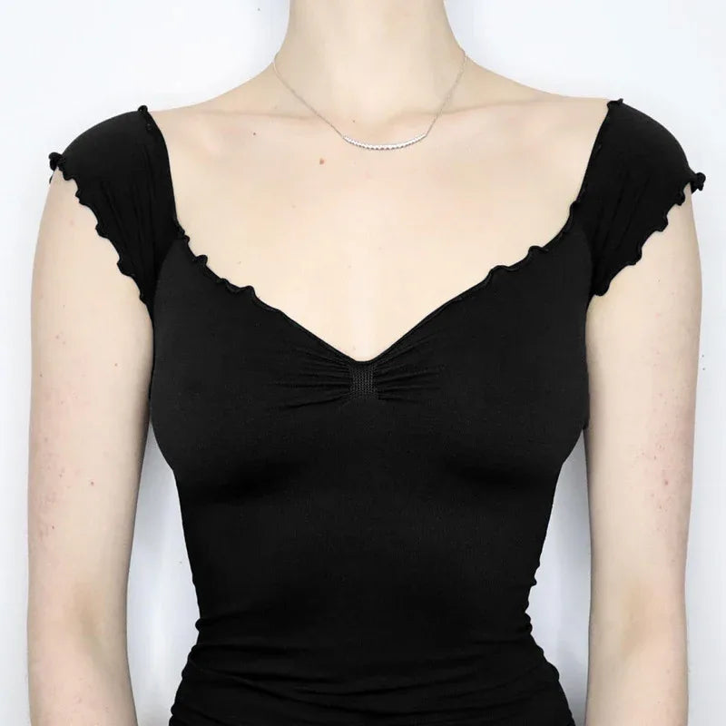 Lace Chest-shaped Waist-tight Exposed Back Short-sleeved Slimming Top - Gizmo Galaxy