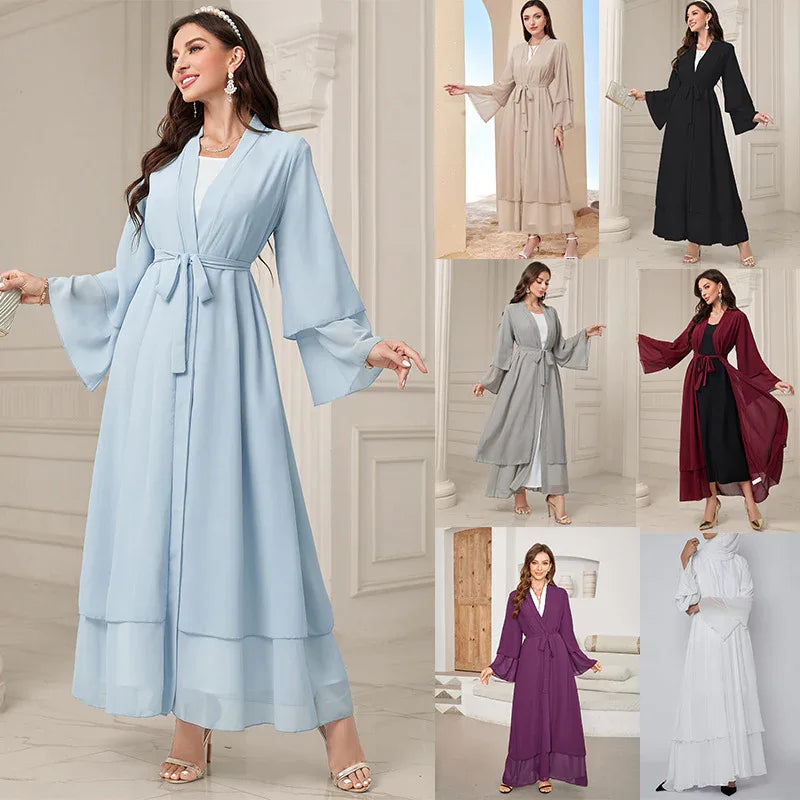 Middle East Solid Color Chiffon Plus Size Women's Gauze Robe - Gizmo Galaxy