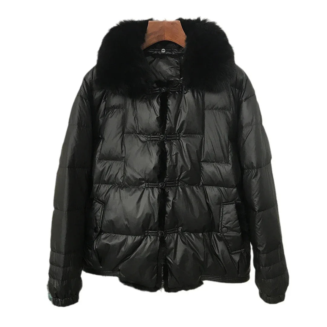 Down Jacket Short Loose Fashion Retro Patchwork Coat - Gizmo Galaxy
