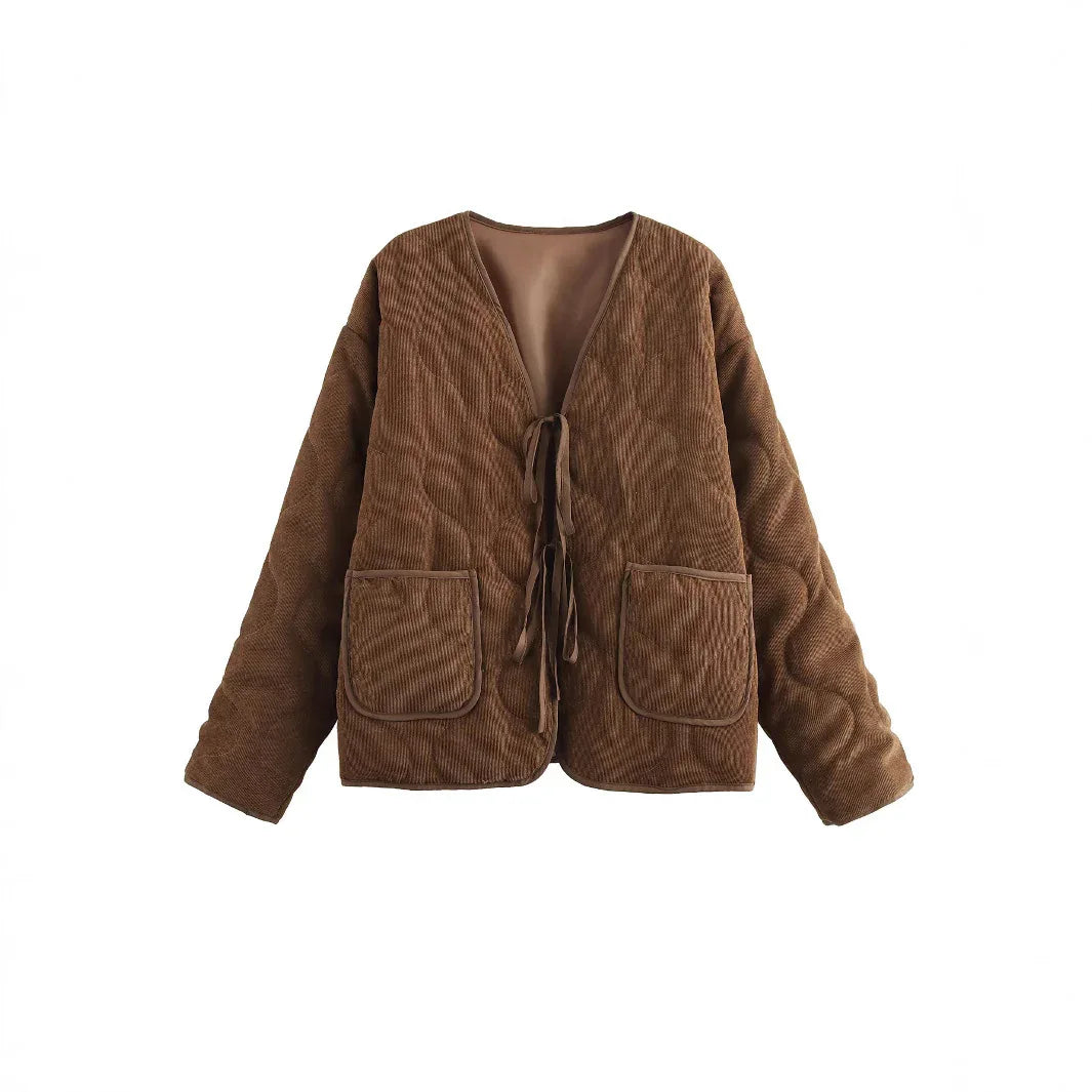 New Solid Color Bowknot Cotton-padded Coat - Gizmo Galaxy