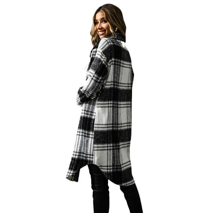 Fashion Plaid Single Row Button Coarse Wool Coat For Women - Gizmo Galaxy
