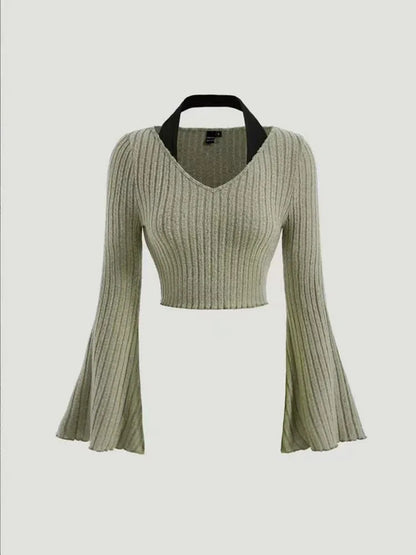 Printed Sexy Lace Thick Long Sleeved T-shirt Knitted Sweater - Gizmo Galaxy