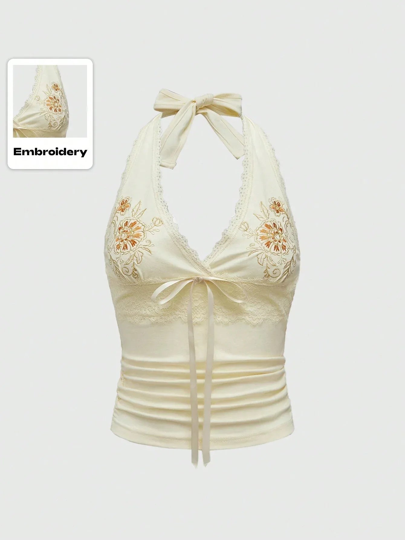 Sexy Floral Embroidered Lace Stitching Tied Vest Halter Slim Fit Slimming Spaghetti Straps - Gizmo Galaxy
