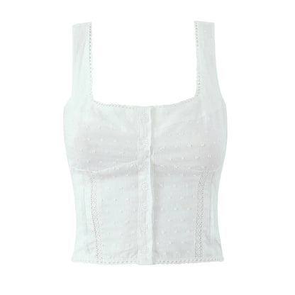 Flower Embroidered Button Cardigan Short Camisole - Gizmo Galaxy