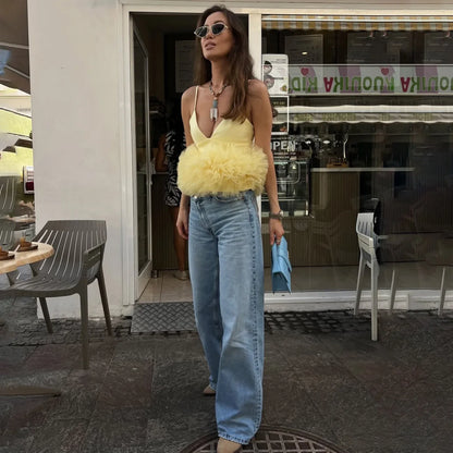 Mesh V-neck Patchwork Suspenders For Women - Gizmo Galaxy