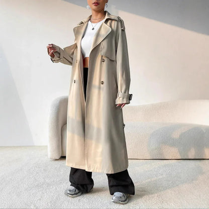 Elegant Long Solid Color Trench Coat - Gizmo Galaxy