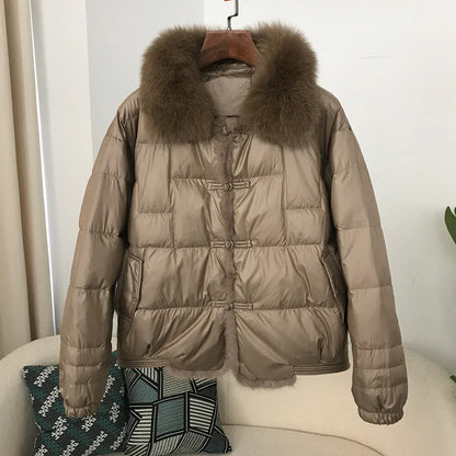 Down Jacket Short Loose Fashion Retro Patchwork Coat - Gizmo Galaxy