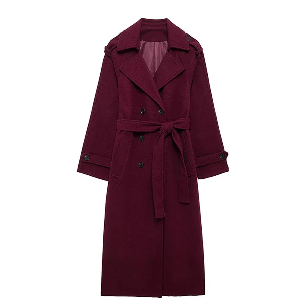 Women's Fashion Lace-up Woolen Trench Coat - Gizmo Galaxy