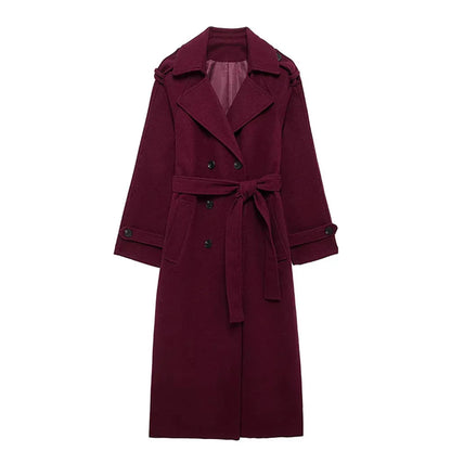 Women's Fashion Lace-up Woolen Trench Coat - Gizmo Galaxy