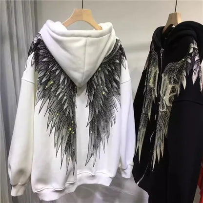 Heavy Embroidery Hot Drilling Light Luxury Front And Rear Wings Hooded Fleece Padded Coat Sweater - Gizmo Galaxy