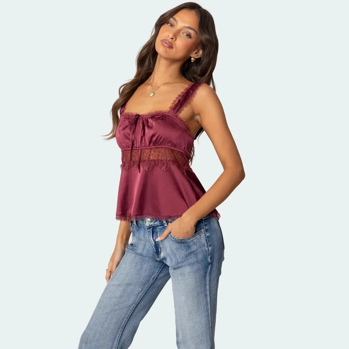 Stitching Lace Spaghetti-strap Camisole Top - Gizmo Galaxy
