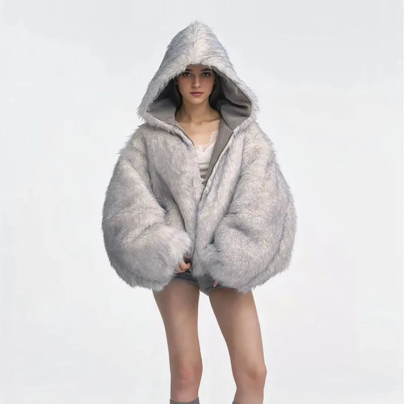 Gray Double-sided Dyed Pointed Fur Vintage Cotton-padded Jacket Coat - Gizmo Galaxy