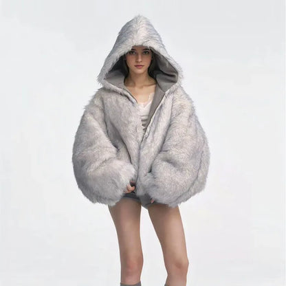 Gray Double-sided Dyed Pointed Fur Vintage Cotton-padded Jacket Coat - Gizmo Galaxy