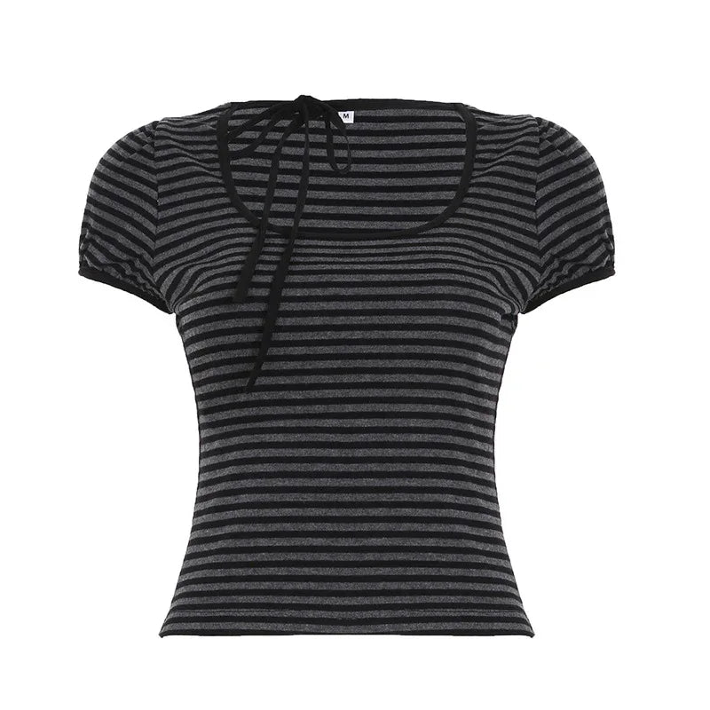 American Striped Round Neck Tied Short Sleeve - Gizmo Galaxy