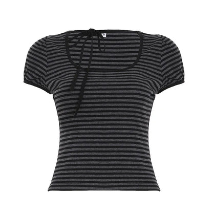 American Striped Round Neck Tied Short Sleeve - Gizmo Galaxy