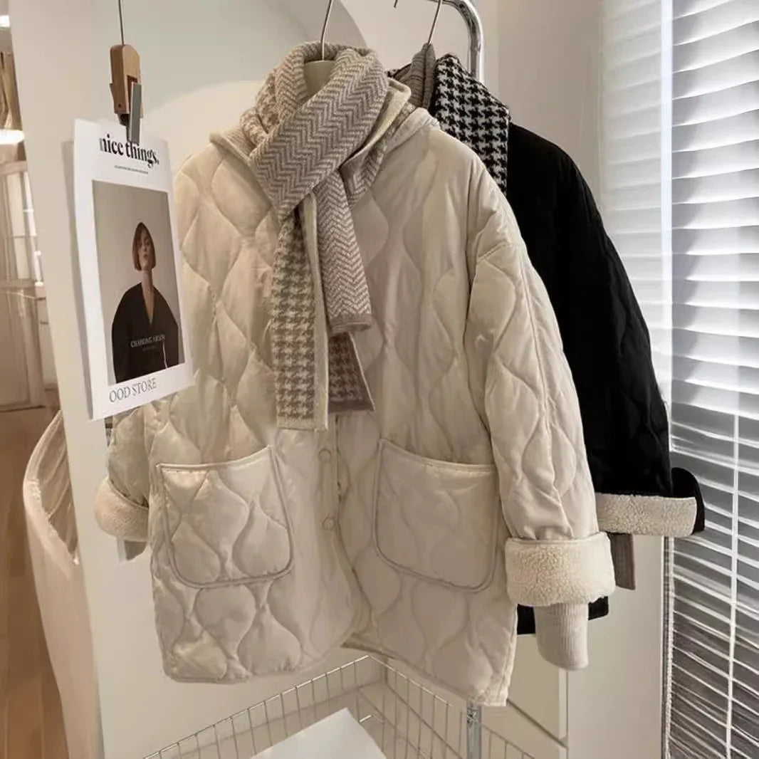 Winter Stitching Diamond Lattice Cotton-padded For Women Baggy Coat - Gizmo Galaxy