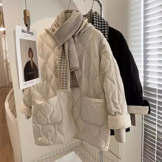 Winter Stitching Diamond Lattice Cotton-padded For Women Baggy Coat - Gizmo Galaxy