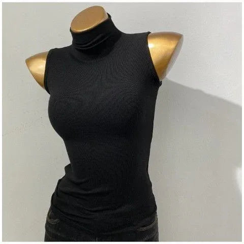 Korean Style Half Turtleneck Sleeveless Vest Top - Gizmo Galaxy