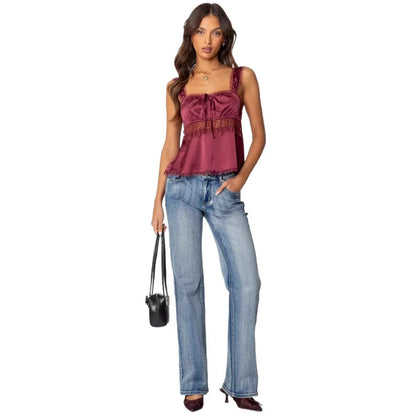 Stitching Lace Spaghetti-strap Camisole Top - Gizmo Galaxy