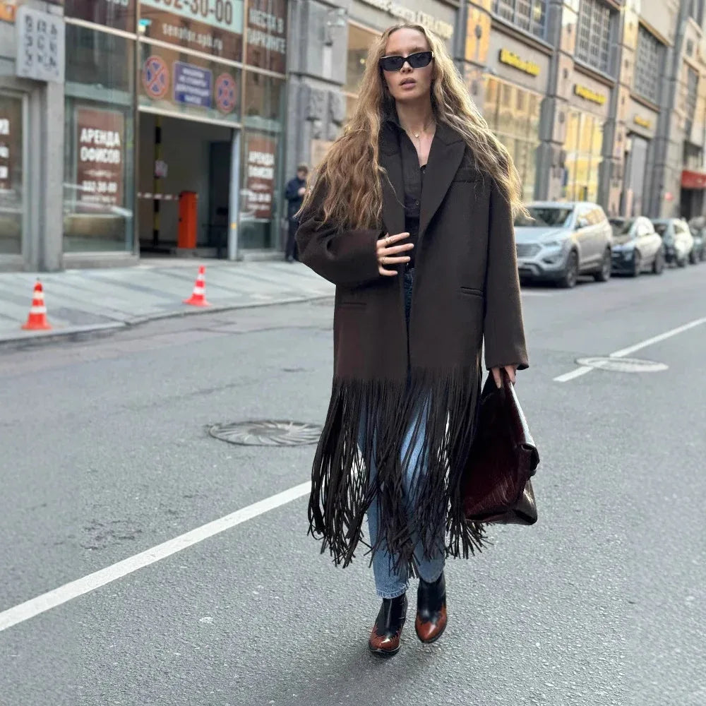 Women's Street Fashion Tassel Woolen Coat - Gizmo Galaxy