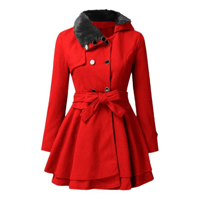 Women's Fur Collar Coat Double-breasted Trench Coat With Large Skirt - Gizmo Galaxy