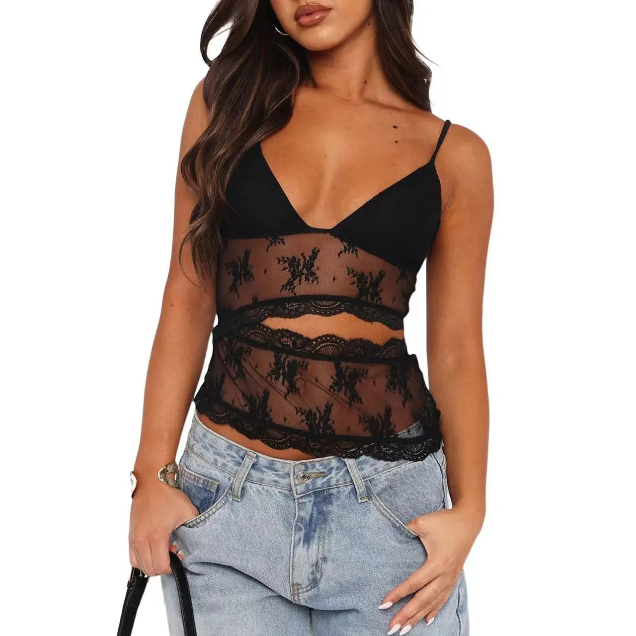Lace Stitched Backless Small Sling Women V Neck Tank Top Underwear Vest Candy Color Bralette Clothes - Gizmo Galaxy