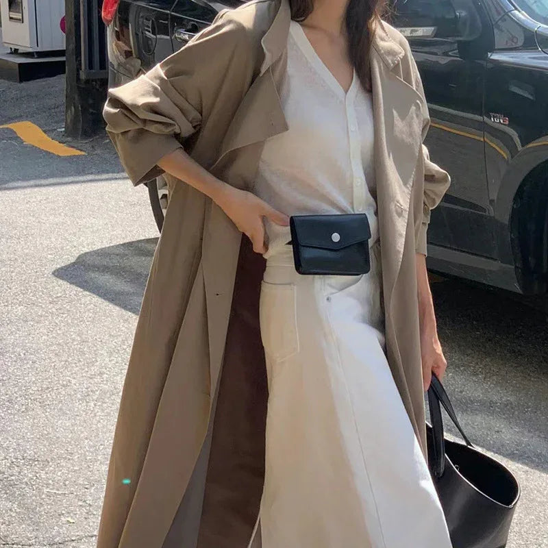 Graceful Stand Collar Loose Slimming Long Below The Knee Trench Coat - Gizmo Galaxy