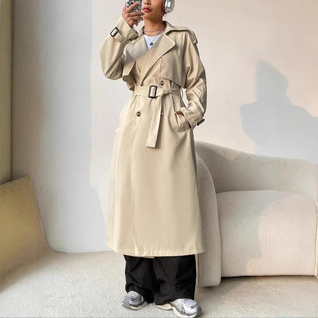 Elegant Long Solid Color Trench Coat - Gizmo Galaxy