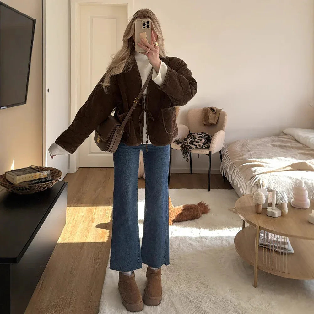 New Solid Color Bowknot Cotton-padded Coat - Gizmo Galaxy